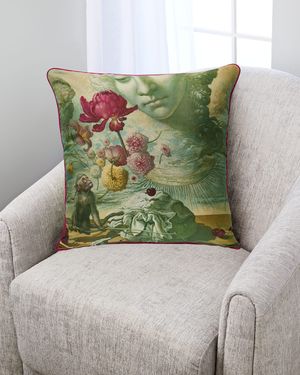 Monkey with Dancing Flowers Silk Pillow