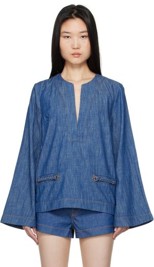 ZIMMERMANN Blue Wylie Denim Tunic Blouse
