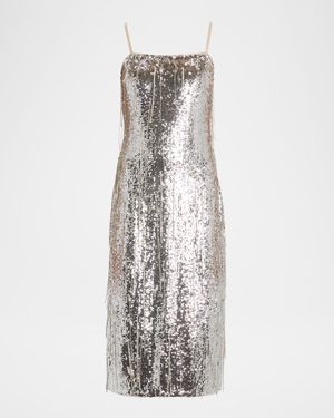 Lyanna Square-Neck Sequin Fringe Mini Dress