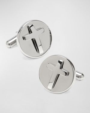 Cross Round Stainless Steel Cufflinks