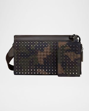 Men's Funky Camouflage Reverse Leather and Spike Crossbody Bag