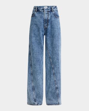 Twisted-Hem Wide-Leg Acid Denim Jeans