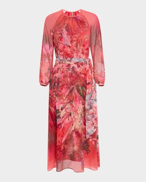 Floral-Print Chiffon Midi Dress