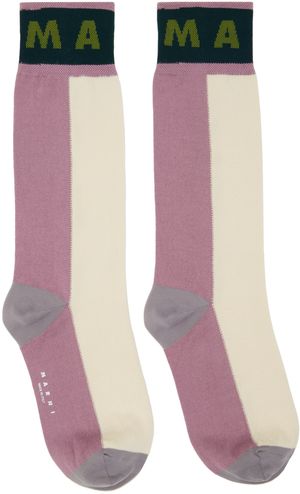 Marni Off-White & Purple Colour-Block Cotton Socks