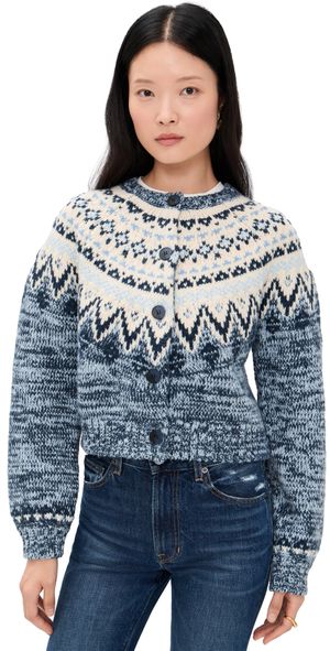 Z Supply North Sea Fair Isle Cardigan Blue Velvet Heather XL