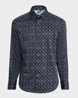 Men's Bramston Medallion Satin Button-Down Shirt