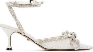 MACH & MACH White Lace Double Bow Kitten Heels