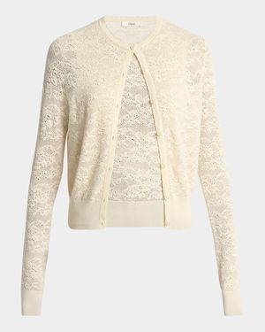 Double Lace Knit Crewneck Cardigan With Tank