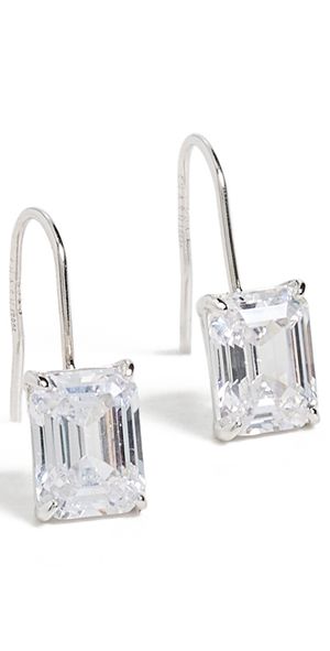 SHASHI Emerald Baguette French Hook Earrings Silver One Size