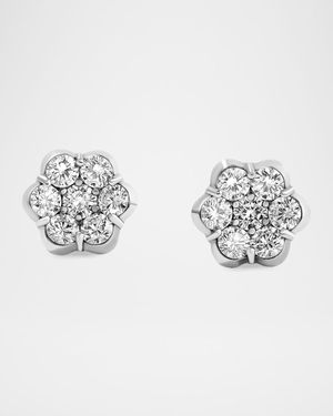 18K White Gold 14 Diamond Flower Stud Earrings, 3.5tcw