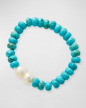 Faceted Turquoise Rondelle Baroque Pearl Stretch Bracelet