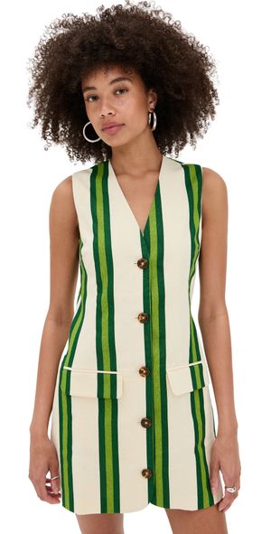 SIMONMILLER Carob Printed Linen Mini Dress Cream/Green Stripe M