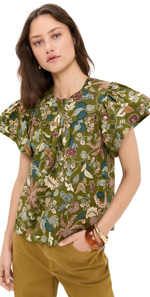Ulla Johnson Perline Flutter Sleeve Blouse Lichen 12