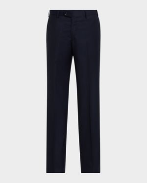 Men's Solid Wool Flat-Front Trousers