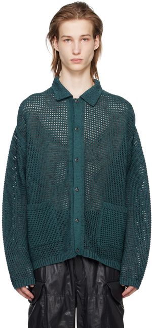 YOKE Green Spread Collar Cardigan