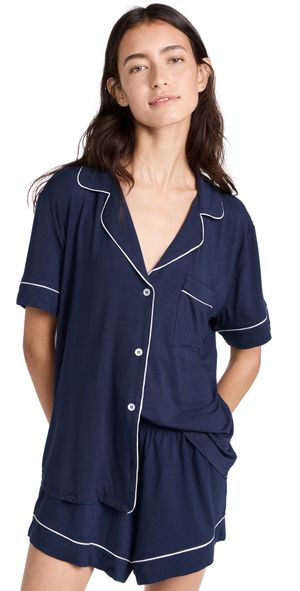 Eberjey Gisele Relaxed Short Pajama Set Navy/Ivory S