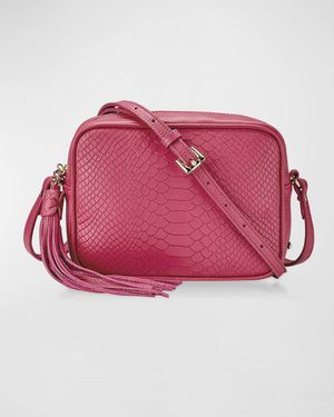 Madison Zip Python-Embossed Camera Crossbody Bag