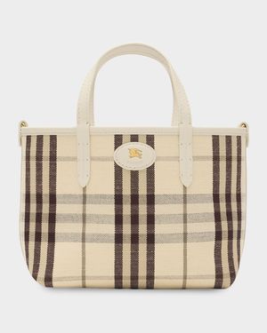 Mini Reversible Check & Leather Tote Bag