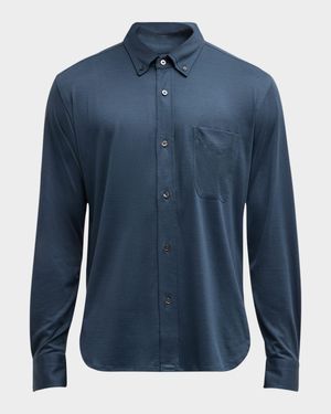 Men's Silk-Cotton Casual Button-Down Shirt