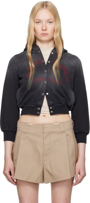 alexanderwang.t Black Shrunken Cotton Terry Cardigan