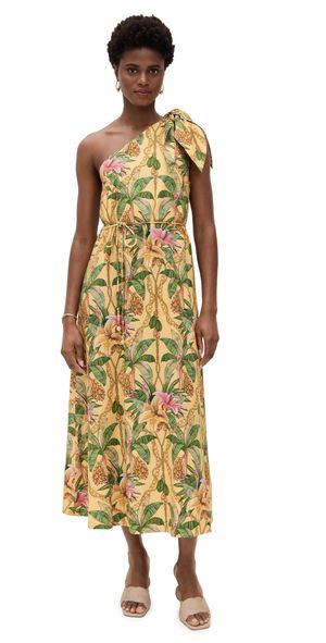 FARM Rio One Shoulder Petals Maxi Dress Tropical Paradise Yellow M