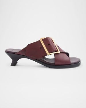 Petal Leather Buckle Slide Sandals