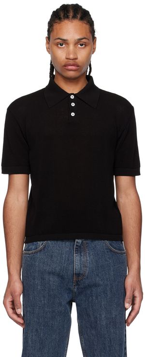 Second/Layer Polo noir à patte de boutonnage