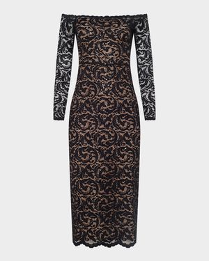 Lindsay Sequined Lace Off-Shoulder Midi Dress