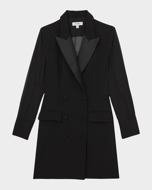 Adina Sheer-Sleeve Tuxedo Mini Dress