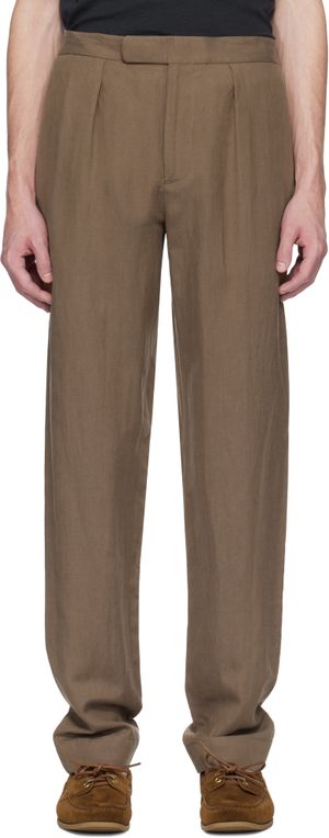 Ralph Lauren Purple Label Pantalon de complet brun taillé à la main en soie et lin