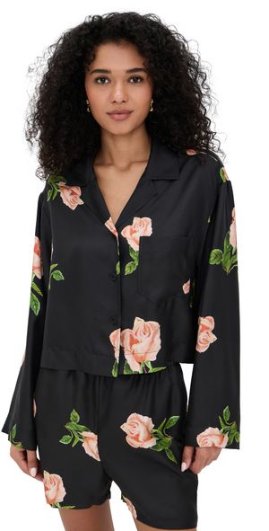 Nanushka Vally Top Off Black/Roses L