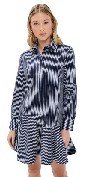 English Factory Stripe Collar Flared Skirt Dress Navy XS