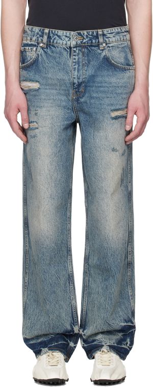Represent Blue R3 Distressed Baggy Denim Jeans