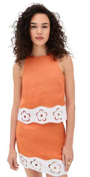 STAUD Mika Linen Top Apricot/White L