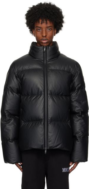 Moncler Black Ligont Leather Down Jacket
