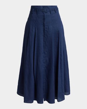Dugald Pleated Linen Belted Midi Skirt