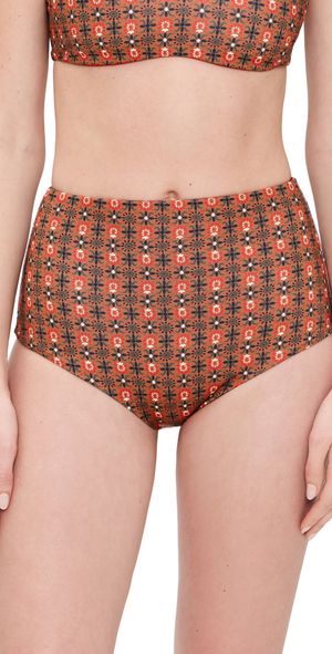 THE GREAT. The Reversible Bikini Bottoms Black Tile Print/Citron 1