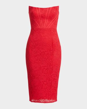 Cosette Strapless Floral Lace Midi Sheath Dress