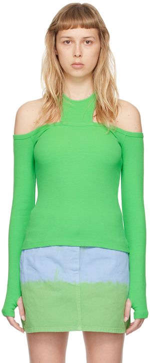 MSGM Green Cutout Long Sleeve T-Shirt