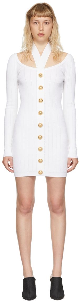 Balmain White Viscose Button Mini Dress