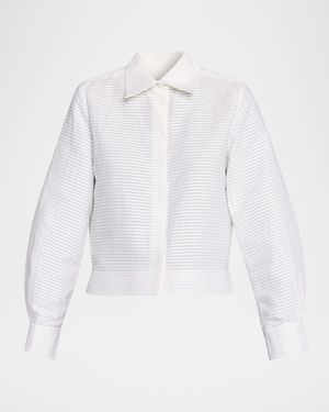 Pleated Cotton Poplin Button-Down Shirt