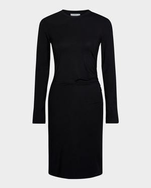 Long-Sleeve Ruched Crewneck Dress