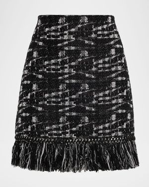 Khan Fringe-Hem Melange Mini Skirt
