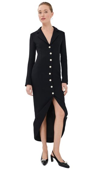 A. W.A. K.E. MODE Tailored Shirt Dress with Jacket Collar At Hem Black 38