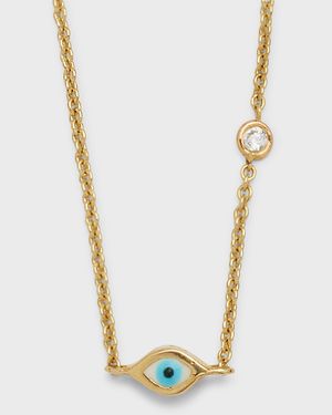 14k Gold Evil Eye Necklace with Single Diamond