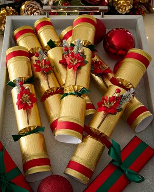 Golden Poinsettia Christmas Crackers, Set of 6