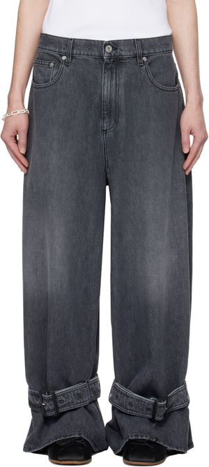 JW Anderson Jean gris en denim à sangle à boucle aux revers