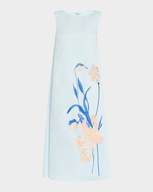 Modern-Fit Sleeveless Embroidered Midi Dress