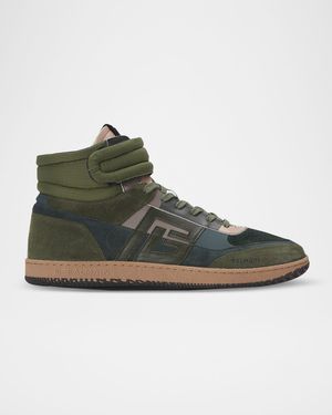Men's Swan Calfskin and Suede Mid-Top Sneakers