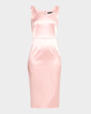 Scoop-Neck Stretch Satin Midi Dress